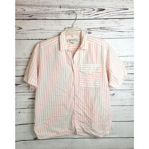 Vtg Melbourne 80s Classix Pink Gray Stripe Short Sleeve Button Shirt Womens Sz 6